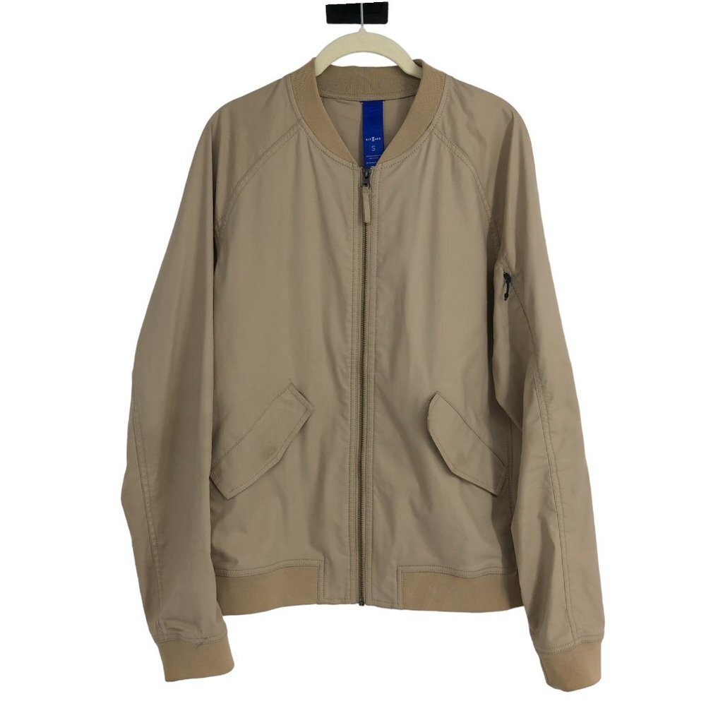 Kit & Ace men's Khaki utility style tan bomber jacket full zip  pockets size S